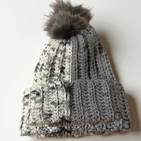 Gray Faux Fur Pom Beanie - OS - Picture 1 of 6